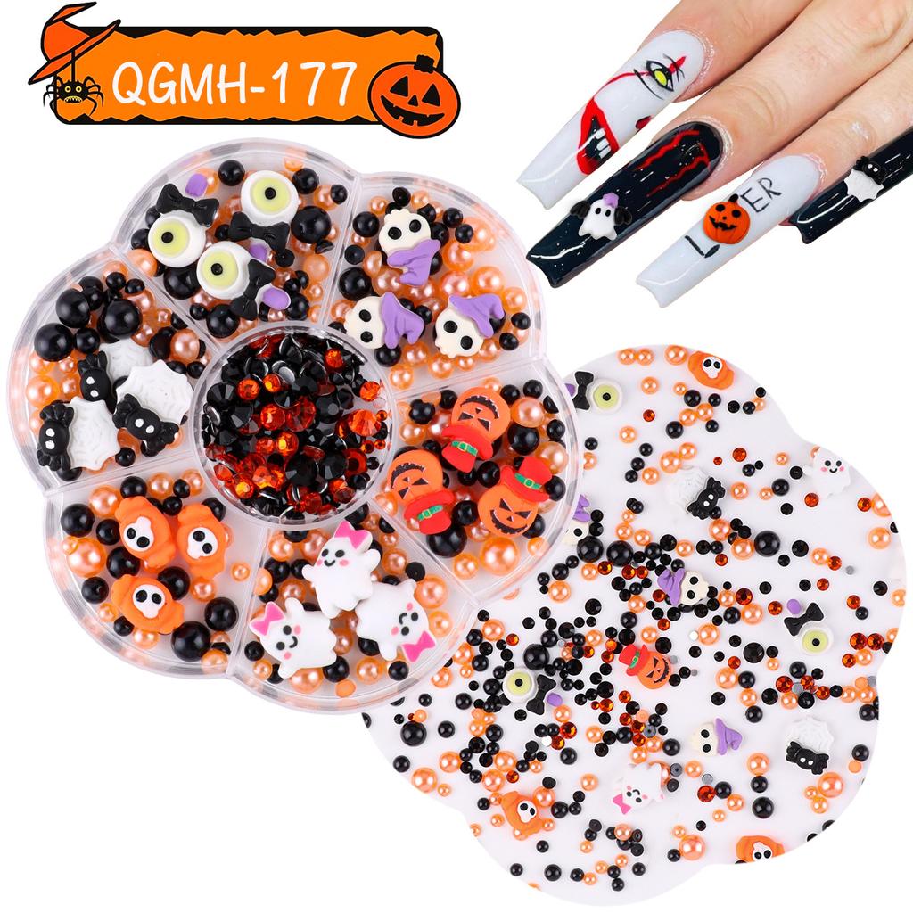 Nail Art Christmas Bells Snowflake Elk Snowman Nail Art Ornaments Halloween Kid Funny Ghost Pumpkin Nail Accessories