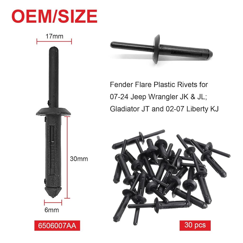 121PCS Fender Clips For 2007- Jeep Wrangler JL JK & 2005-2010 Grand Cherokee, Retainer Push P 6030441, Plastic Rivets 6506007AA, Rocker Molding Clips