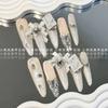 10Pcs Luxury Handmade Long Stiletto Press On Nails 3D Sparkling Diamond Bow Pearl Flower Full Cover Fake Nails