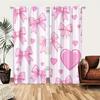 2PCS Digital Printed Curtains, Pink Heart Ribbon Knot Sweet Romantic, Modern Home Decor Style for Living Room Bedroom Decor