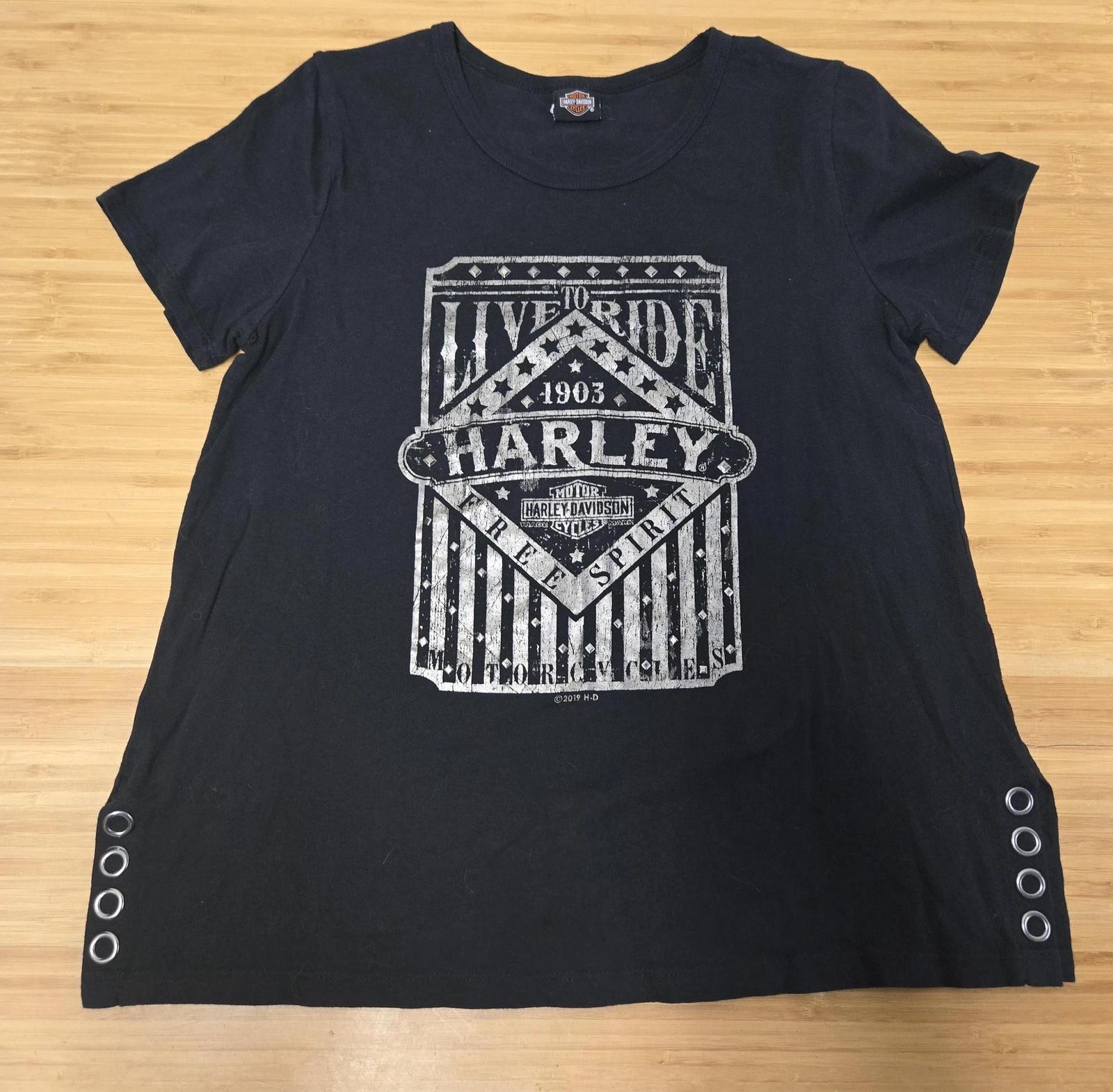 

Harley Davidson Shirt Womens Large Black Live To Ride Hill City Studded Tee 2019 4XL