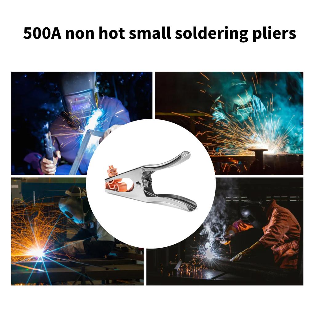 500A Electroplated Welding Ground Clamp High Conductivity Copper Jaws Braided Shunt Earth Grounding Cable Clip Tool
