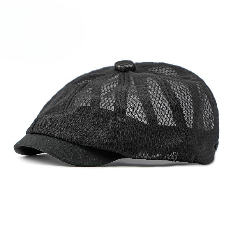 Summer Full Mesh Newsboy Cap for Men Women Breathable Octagonal Hat British Retro Flat Cap Sun Protection Outdoor Painter Hat Peaked Cap