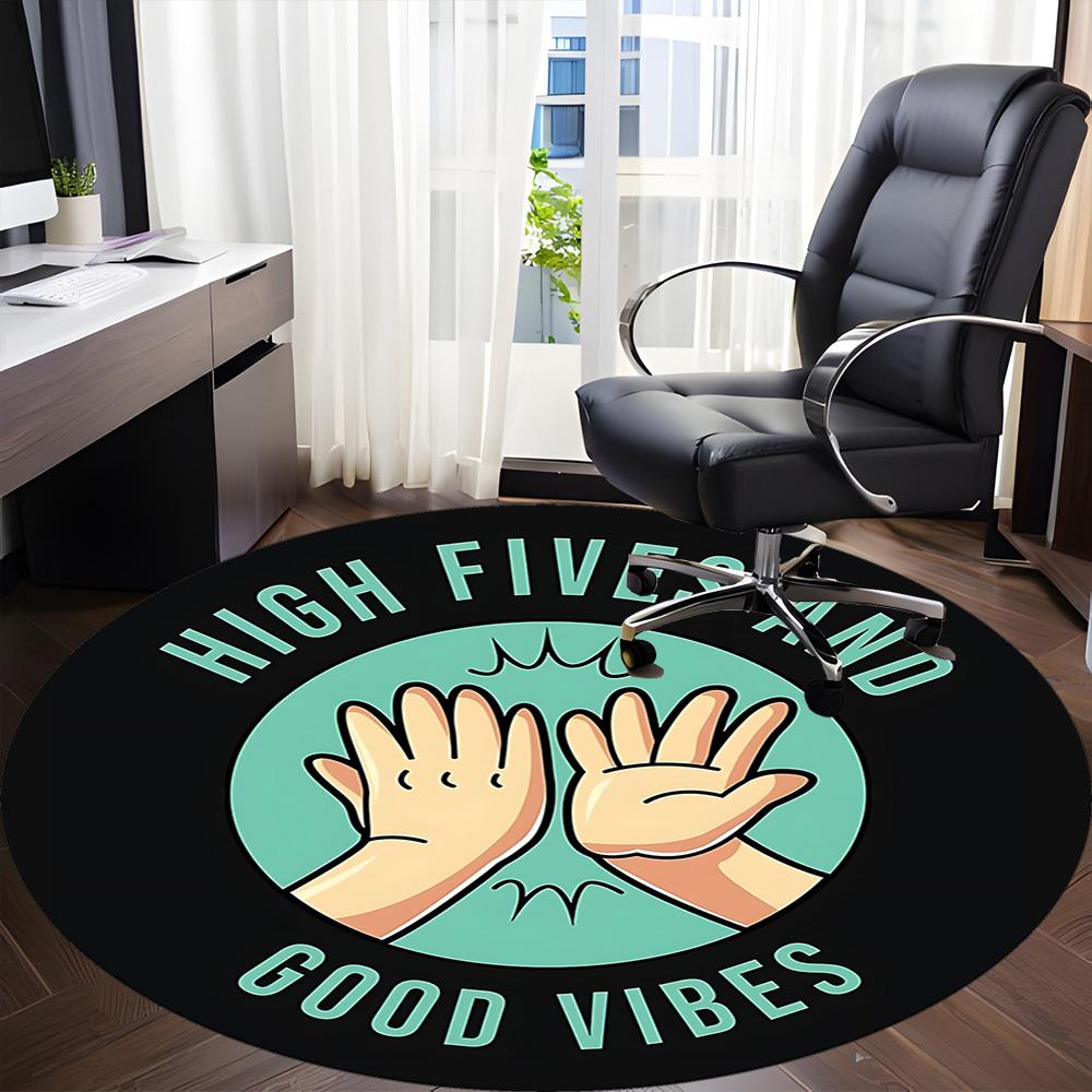 1pc High Fives Vibes Office Round Area Rug, Under Office Chairs Bedroom Living Room Home Decor, Room Deco