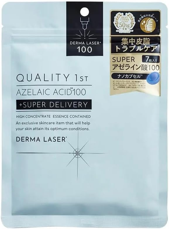 

Quality 1st Dermalaser Super AZ100 Mask Face Pack Sheet Mask Shine Sebum Control Made in Japan (7 sheets) / & (Azelaic Acid) синій