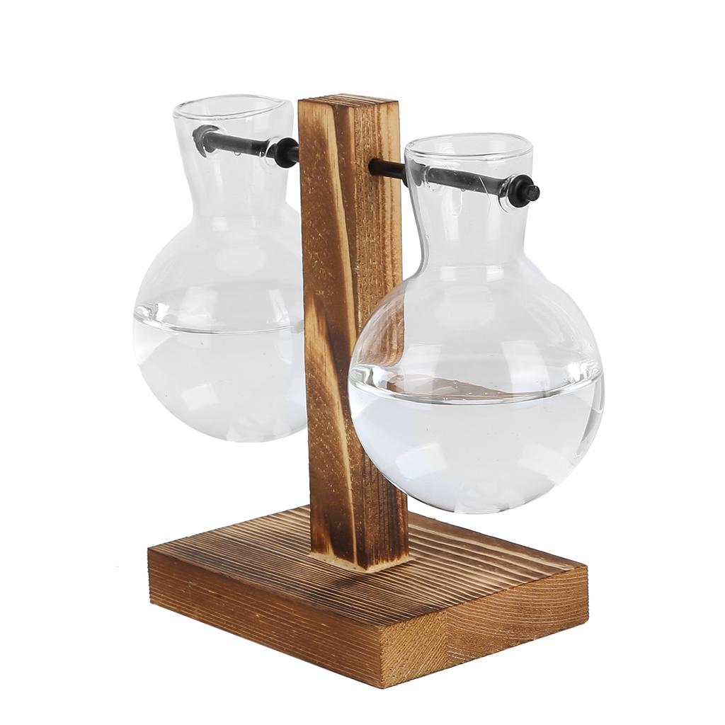 Innovative Planter Vase with Wooden Stand Transparent Glass Hydroponics Vase Desktop DecorationType