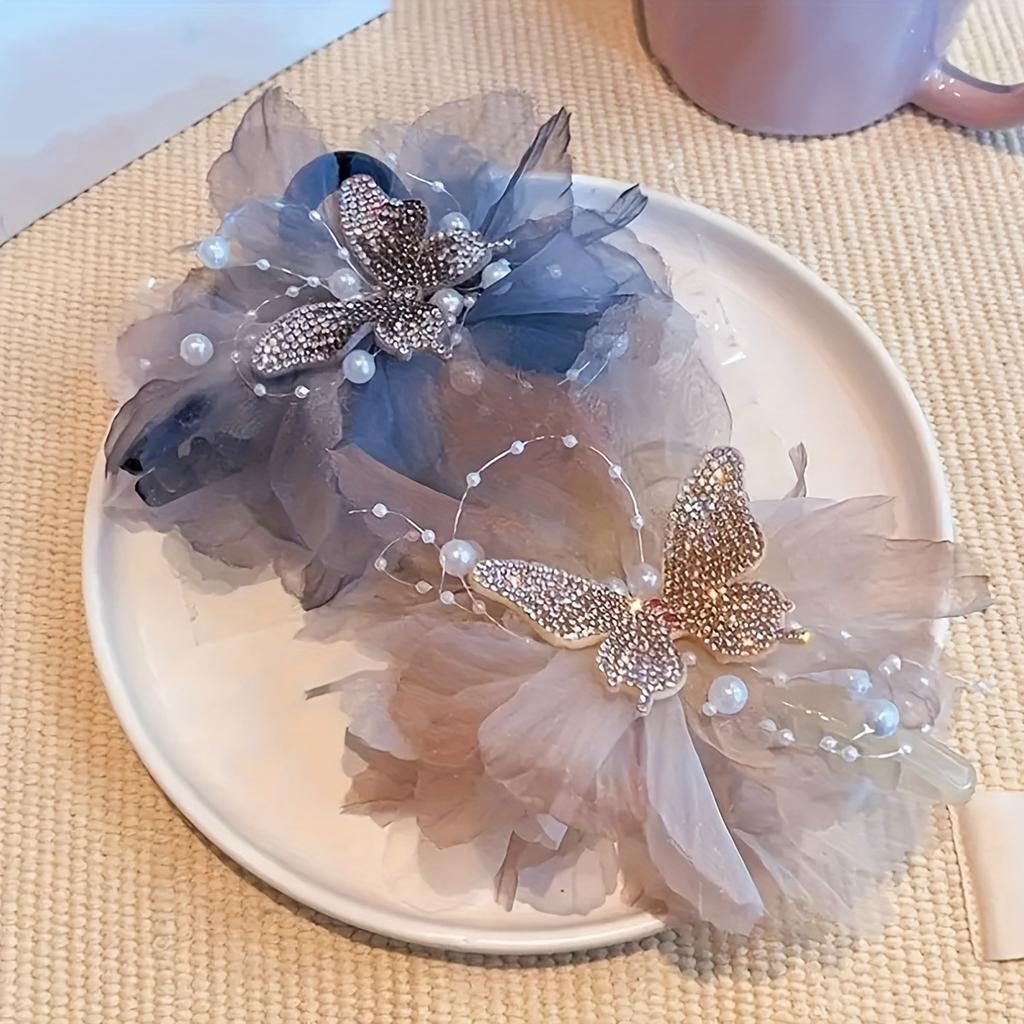 1pc Fashion Women's Butterfly Hair Clip Rhinestone Artificial Pearl Hair Accessory For Daily Party Wear Girls' Jewelry Hair Claw