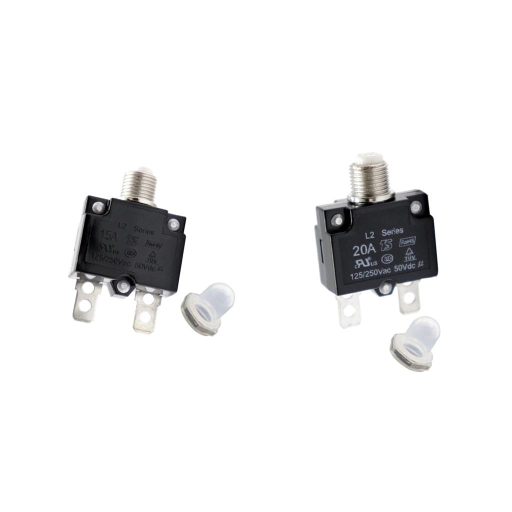 2 Pieces Circuit Breaker Overload Switch Resettable 15A +20A