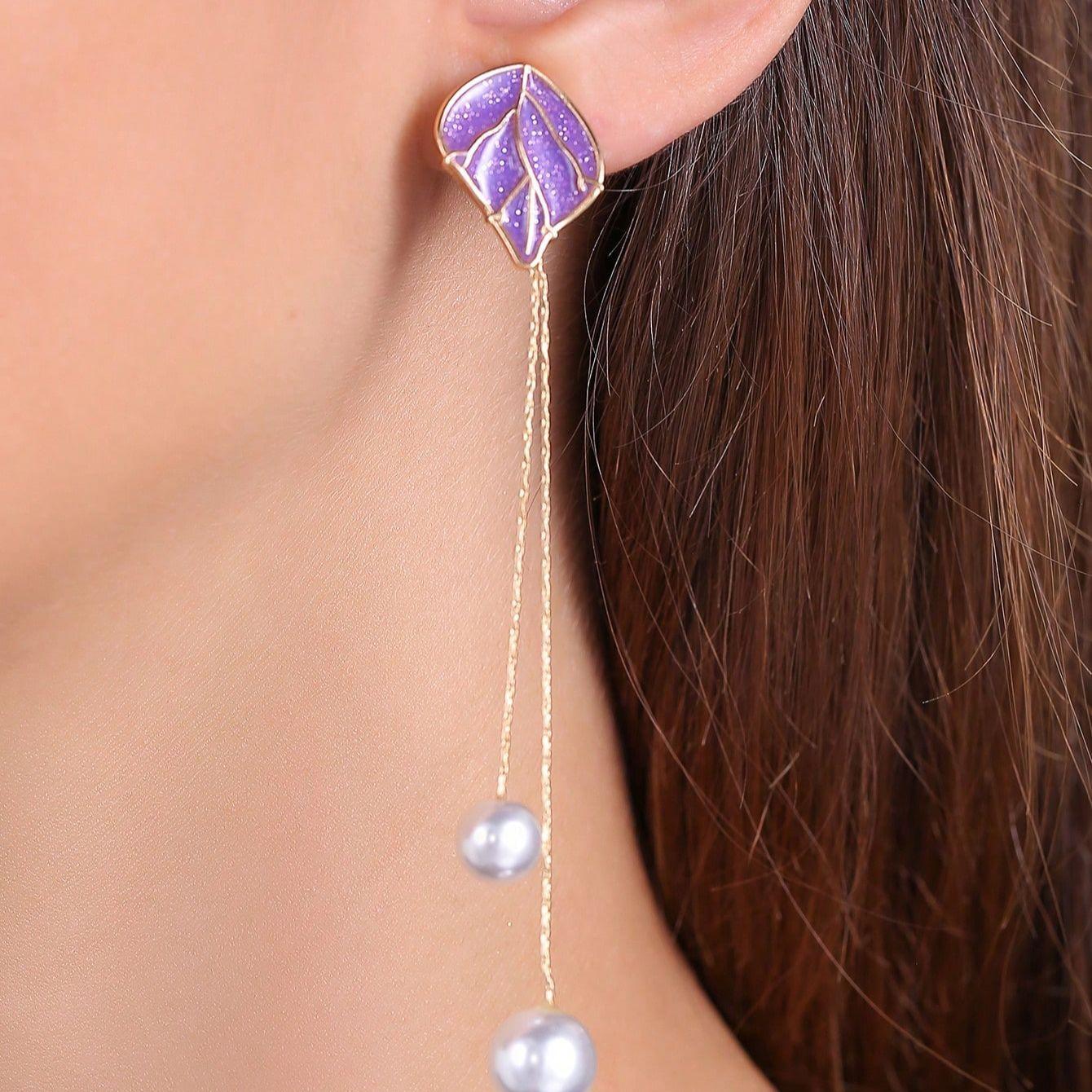 Новые модные серьги с длинной бахромой из искусственного жемчуга в виде листовой эмали для женщин без пирсинга, серьги-клипсы для ушей