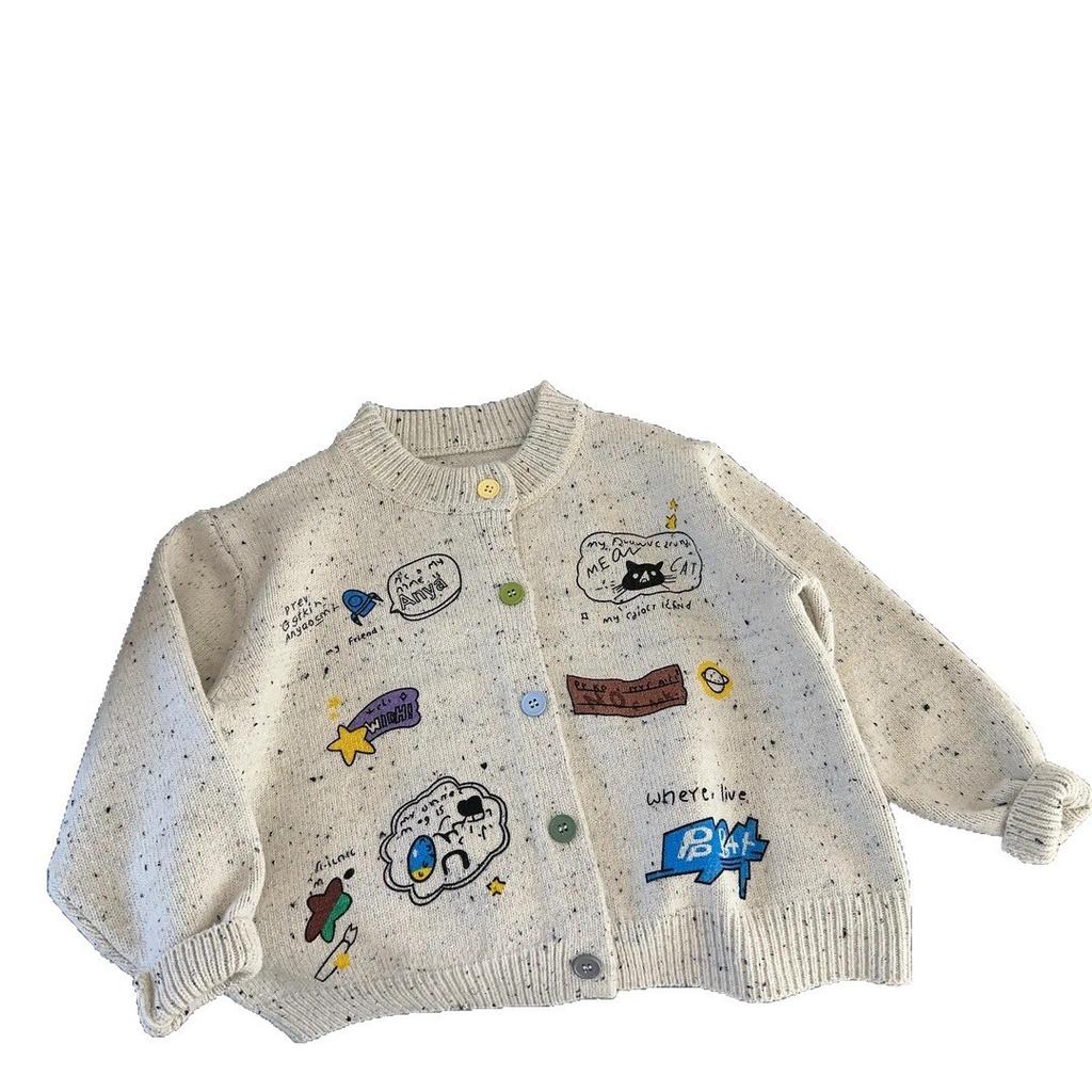Kids Spring Autumn Cardigan Sweater with Cartoon Print for Boys and Girls
