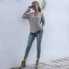 Autumn Gray V-neck Knitted Sweater Women's Loose Pullover Design Fashion Casual Temperament Comfortable Versatile Daily Top