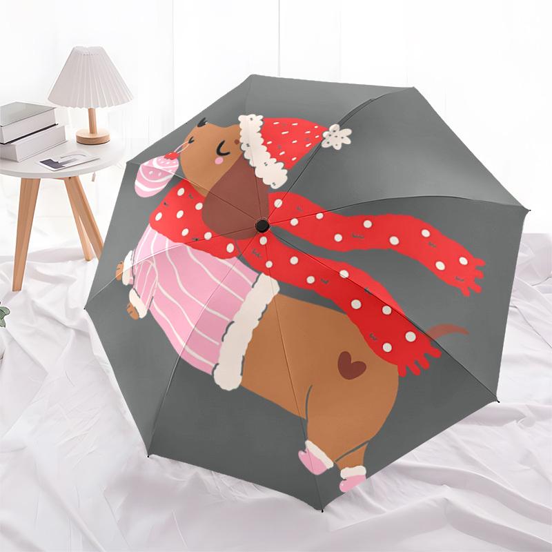 1pc Christmas Dog Automatic Folding Umbrella, 8-Rib Durable Iron Frame, Compact Travel Umbrella for Women & Men 011