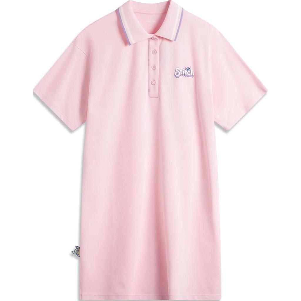 Li Ning X Disney Collaboration Stitch Series Solid Color Comfortable Breathable Versatile Casual Sports Short Sleeve Dress Women Dresses ASKU068-4