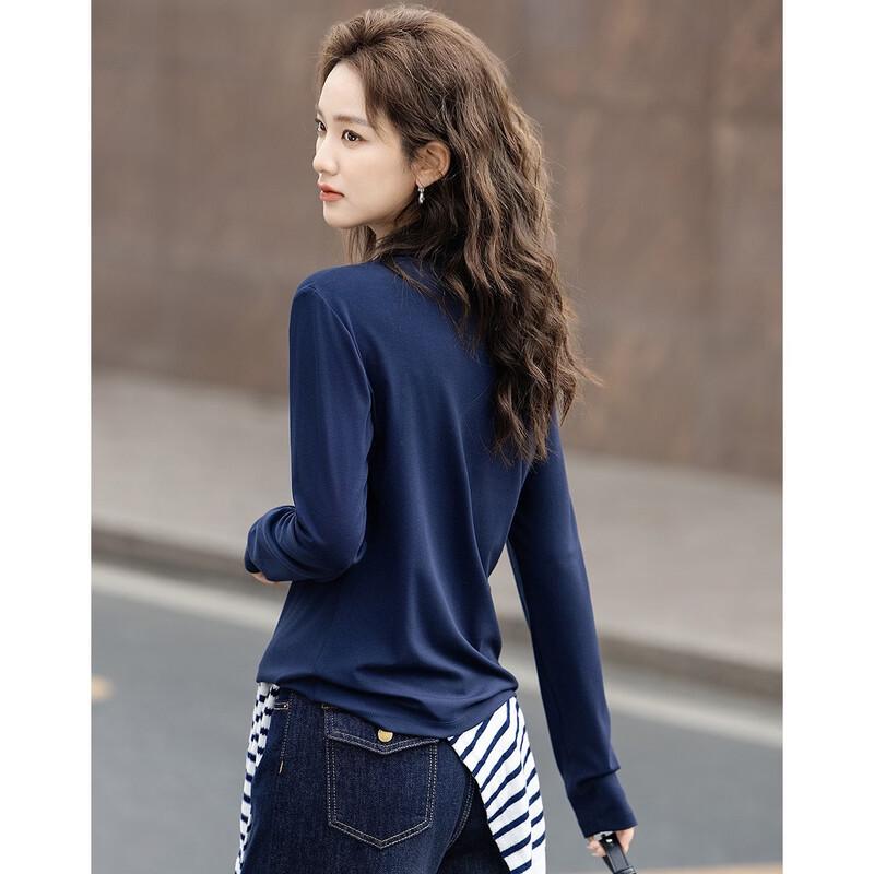 Elegant Lapel Long Sleeve T-Shirt with Contrast Buttons
