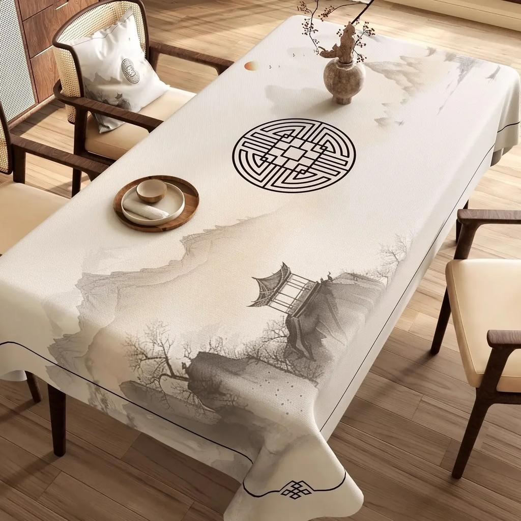 Chinese Landscape Printed Table Cloth High End Chinese Style Tea Table Cover Cloth Flower Landscape Lint Dustproof Table Mat