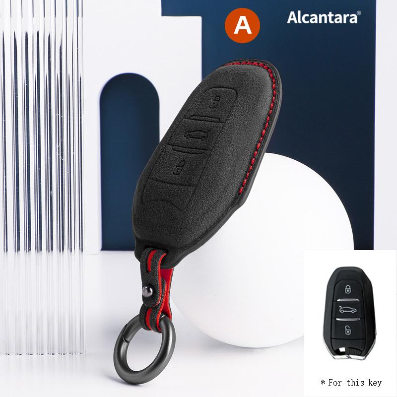 Alcantara Car Key Case Cover Shell Remote Buttons For Peugeot 408 508 3008 5008 2008 Suede Keychain Protectors Accessories