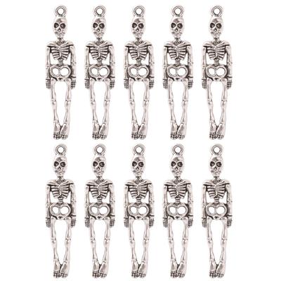 10x Halloween-Anhänger Skelett-Charms Antiksilber für Halsketten Ohrringe Herstellung Totenkopf-Charm Schmuckzubehör
