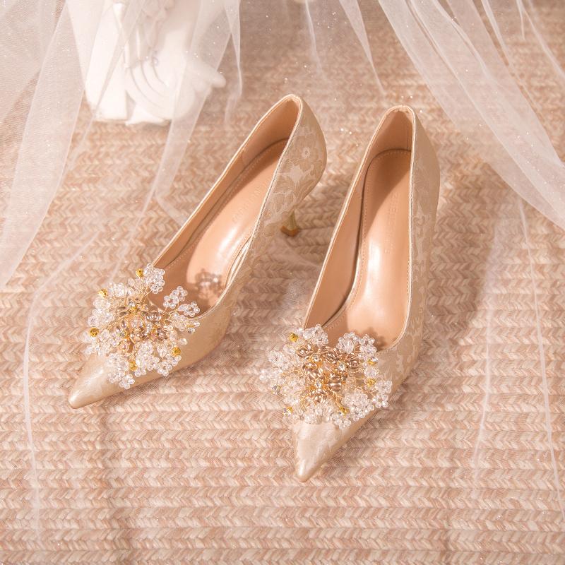 Women's High Heel Shoes Elegant Ladies Causal Bride Wedding Shoes Luxury Flower Woman Fashion Dress Loafers Stiletto Pumps