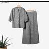 ZANZEA Women 3/4 Sleeve Blouse and Pants Plaid Print Two Piece Suit Sets