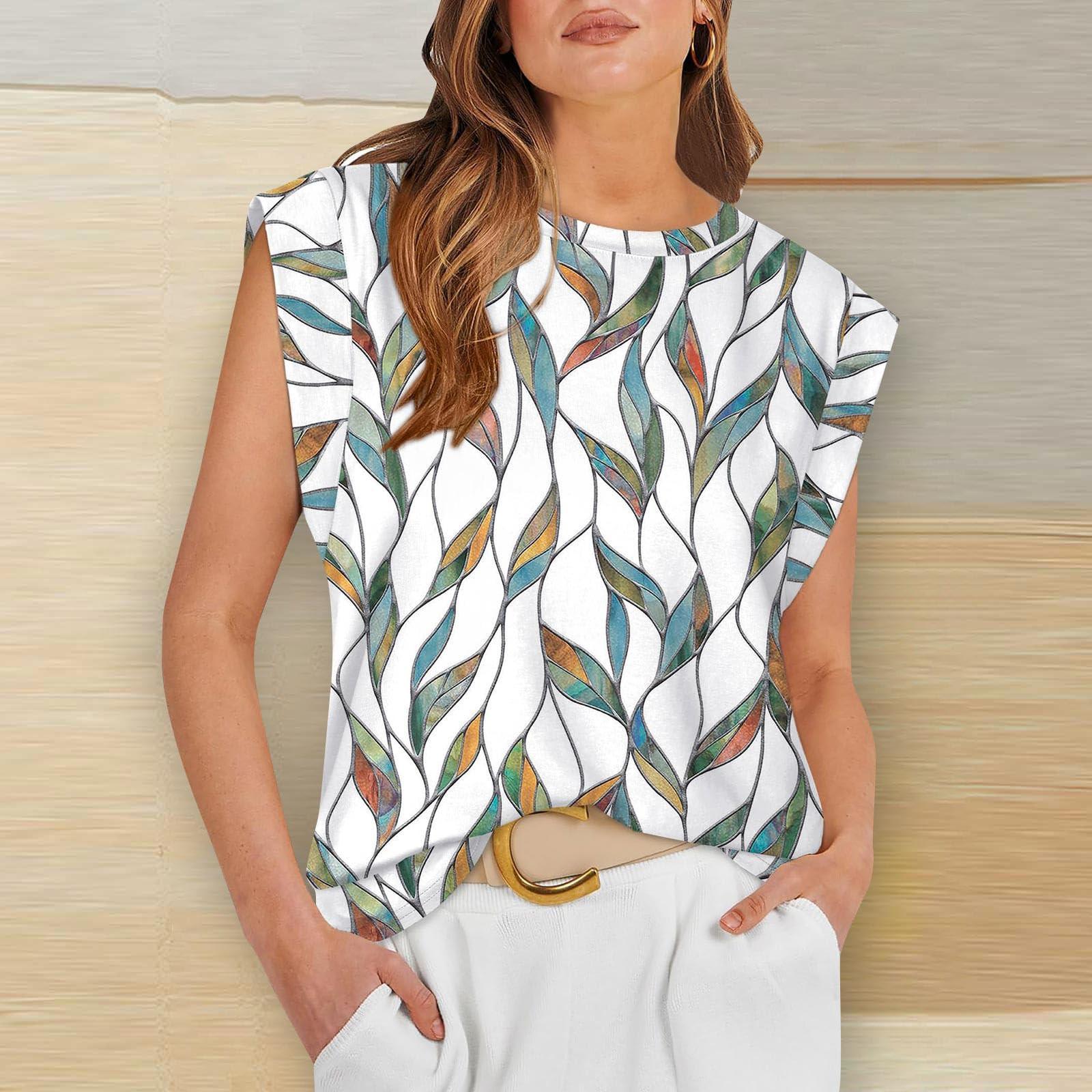 

Жіноча модна вільна повсякденна футболка без рукавів із круглим вирізом і принтом XL білий