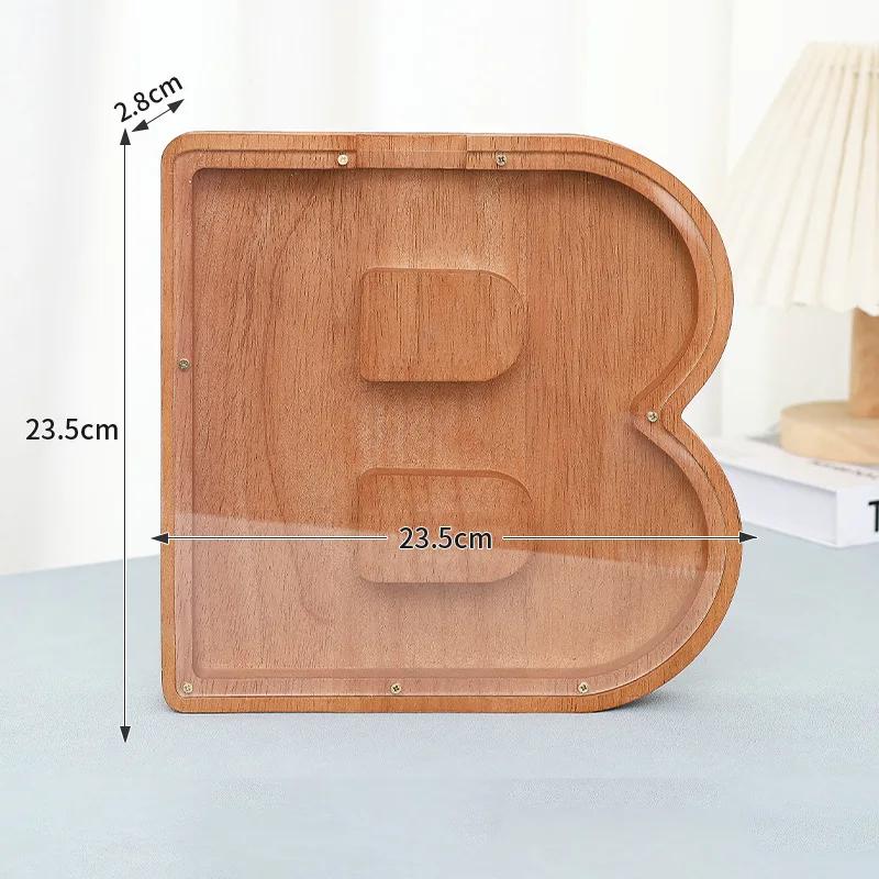 23cm Large Size Twenty-six Letter Piggy Bank Wooden Coin Money Saving Box Jar Coin Storage Box Desktop Ornament Home Decor Craft