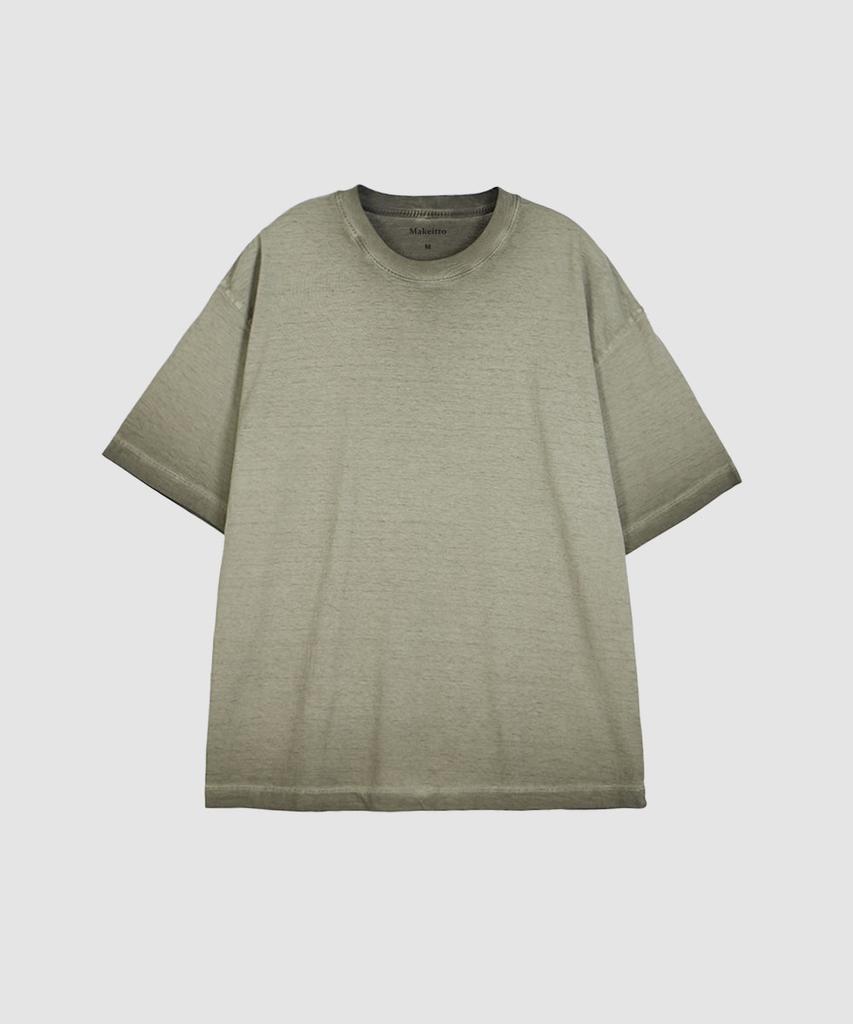 MAKEITTO Pigment Washed Oversized Crew Neck Short Sleeve T-Shirt_Khaki