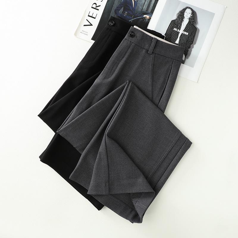Women's High-Waisted Gray Wide-Leg Suit Pants - Autumn 2024