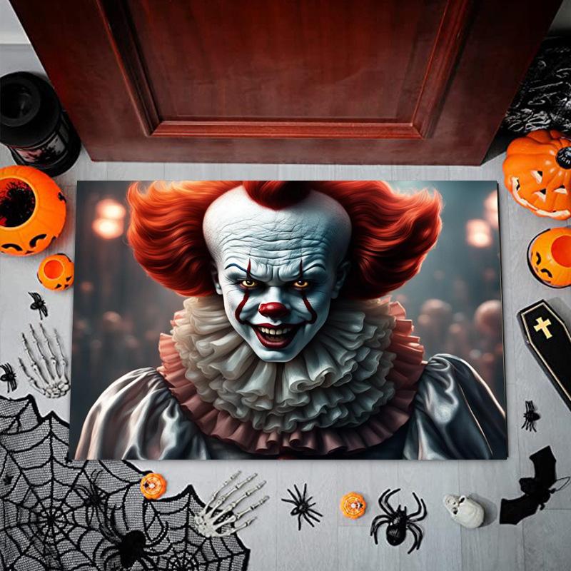 Horror Clown Halloween Circus Door Mat Creepy Design Non-slip Carpet Rug for Halloween Party Entryway Home Decoration Rug Mat