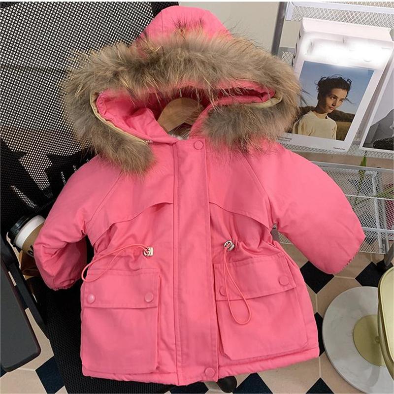 Girls Winter Windproof Warm Jackets Solid Zipper Hooded Snow Outdoor Children Coat Polyester Long Sleeve Kid Outerwear