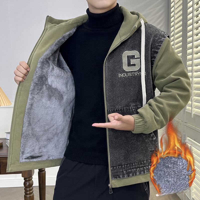 Spring and Autumn Casual Contrast Hooded Jacket Teen Trend Fake Two-piece Baseball Uniform