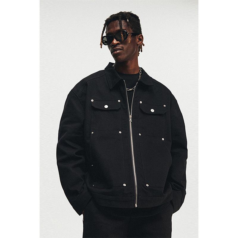 

Unisex Retro High Street Denim Jacket with Rivet and Patch Detailing 4XL чёрный