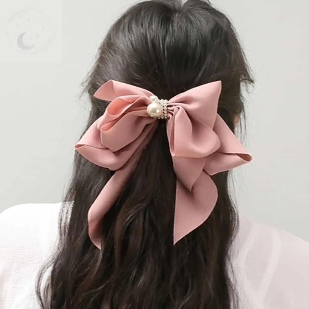 LUNAMAY King Pin Ponytail Ribbon Pin Butterfly Pearl Pink Automatic Hair Pin