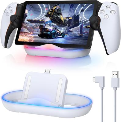 תחנת עגינה לטעינה עבור Playstation Portal, מעמד מטען ל-Ps Portal עם תאורת RGB וכבל טעינה USB C