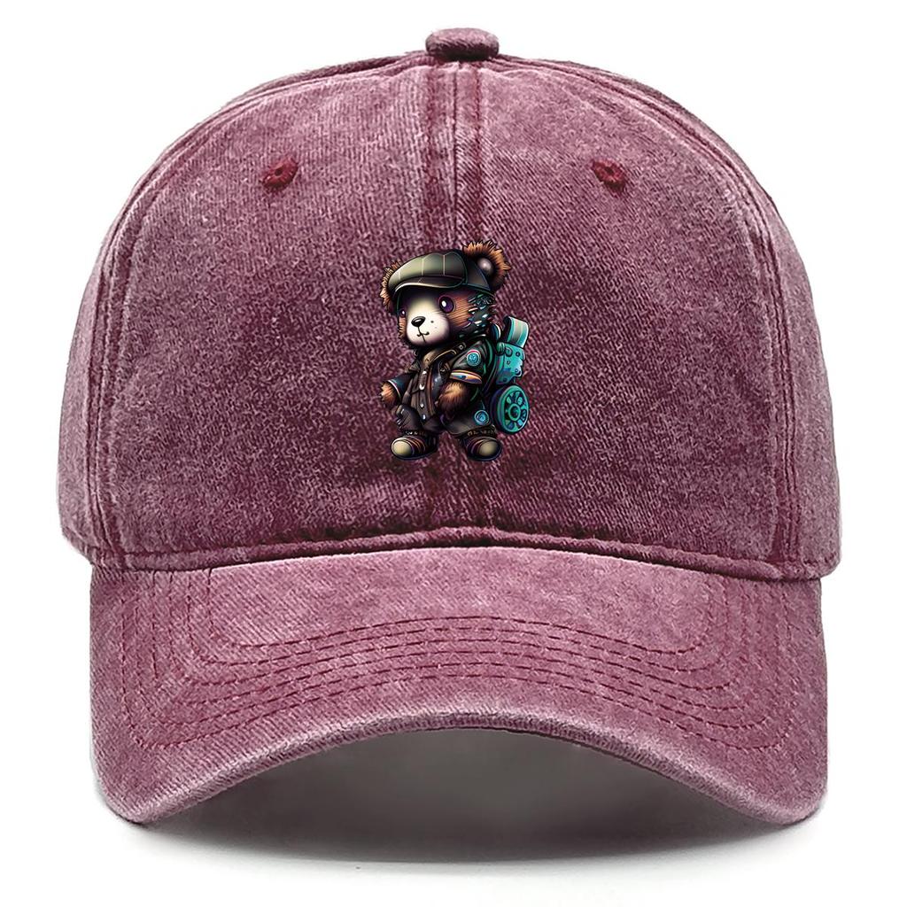 Handsome Bear Print Adjustable Sun Hat, Animal Flat Cap Simple Breathable Adjustable Strap Fit Snapback Baseball Hat