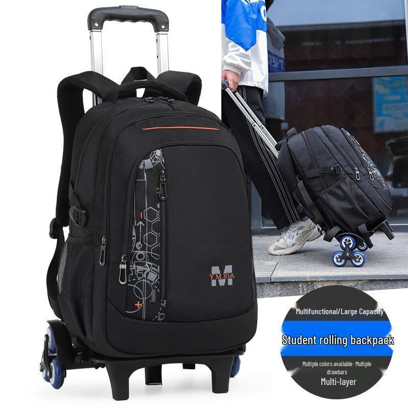 Jungen Schultrolley mit großem Fassungsvermögen und 6 Rädern für die Klassen 2-6 - Treppensteigender Junior High Rucksack black
