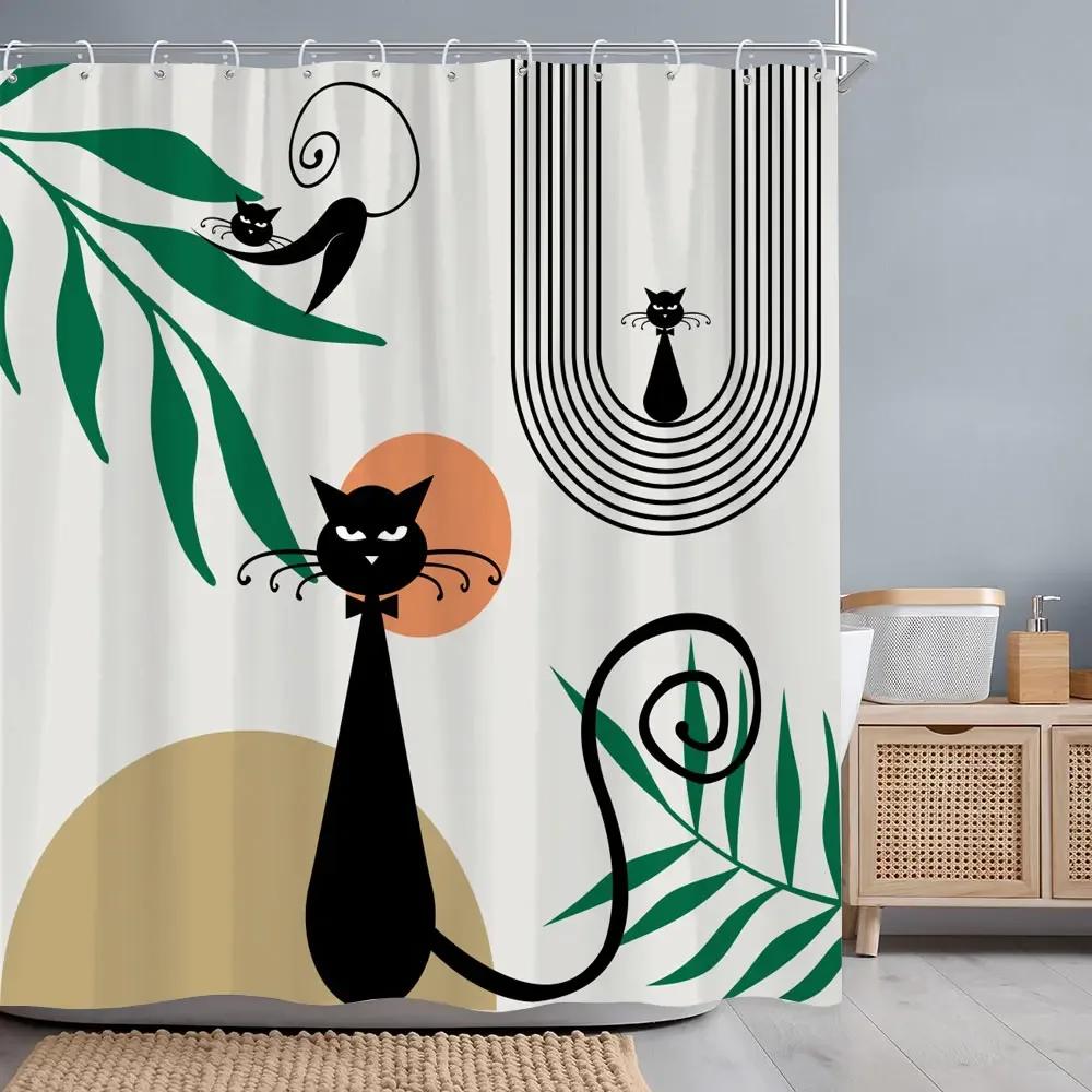 Wodoodporna Zasłona Prysznicowa w Stylu Vintage Geometryczna Abstrakcyjna Linia Prosta Nowoczesna Tkanina Poliestrowa Domowa Zasłona Prysznicowa Dekoracja Łazienki Z Haczykami