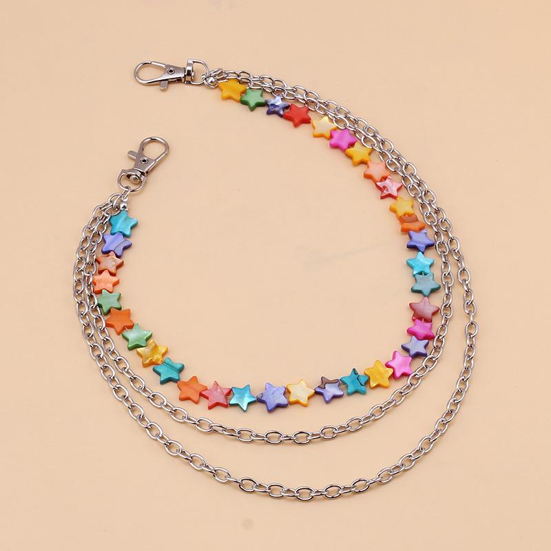 Hip Hop Pentagram Chain Keychain Men Women Cute Five-pointed Star Waist Chain Multicolor Heart Pants Trousers Chain Punk Jewelry