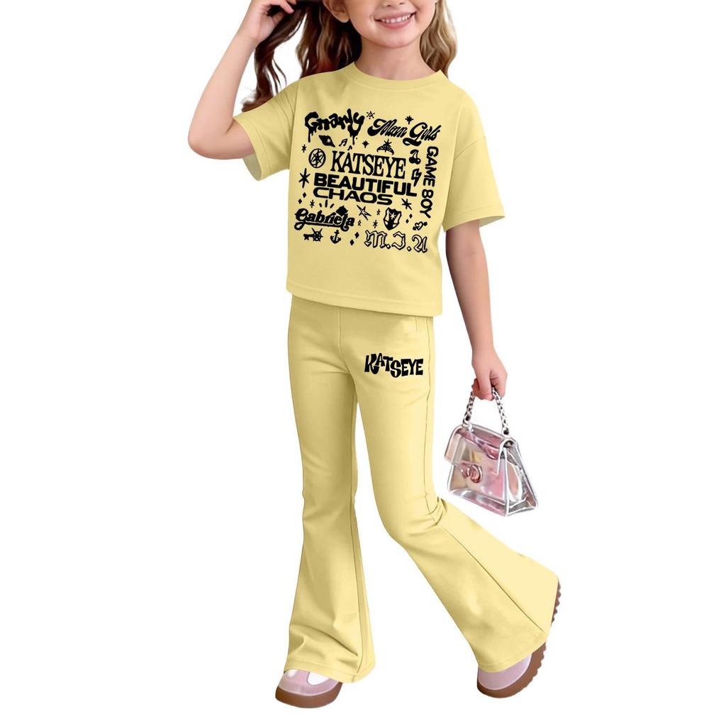 Girls Casual Short Sleeve Printed Outfit Set for Daily Summer Wear