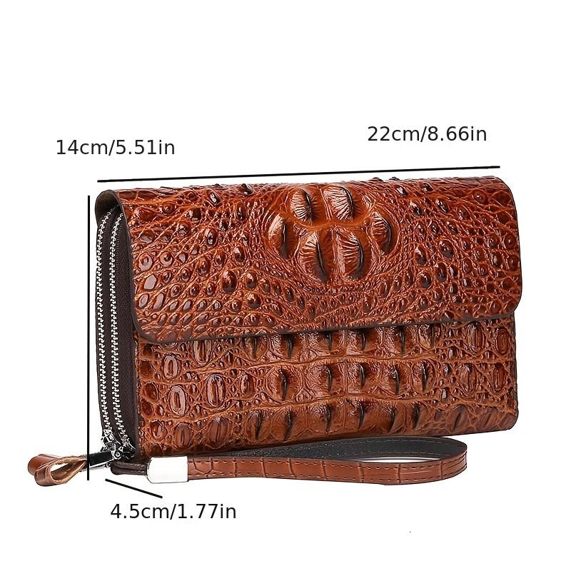Genuine Leather Men's Wallet Crocodile Texture Business Card Holder Luxury RFID Blocking Slim Bifold Zipper Clutch Pouch