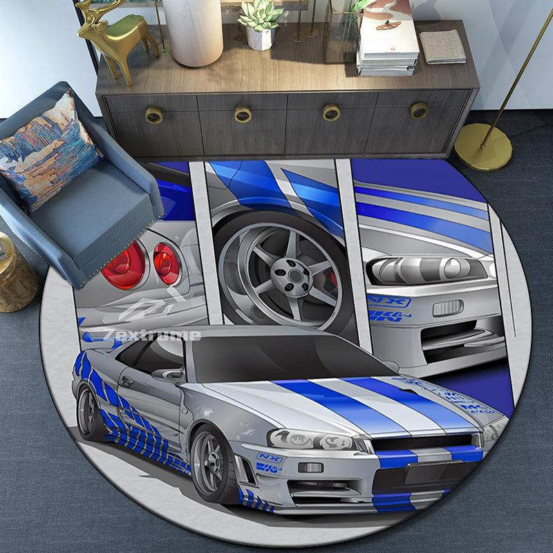 Skyline Blue Racing Spirit Speed And Style Round Rug for Livingroom,Bedroom, Palyroom, Chair Rug, Area Rug, Circle Carpet, Fan Christmas Gift