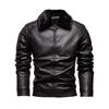 Men's Warm Vintage Faux Leather Jacket Windproof Motorcycle Bomber Jackets Slim Fit Winter Coat with Faux Fur Collar Biker Outwear Jackets for Men