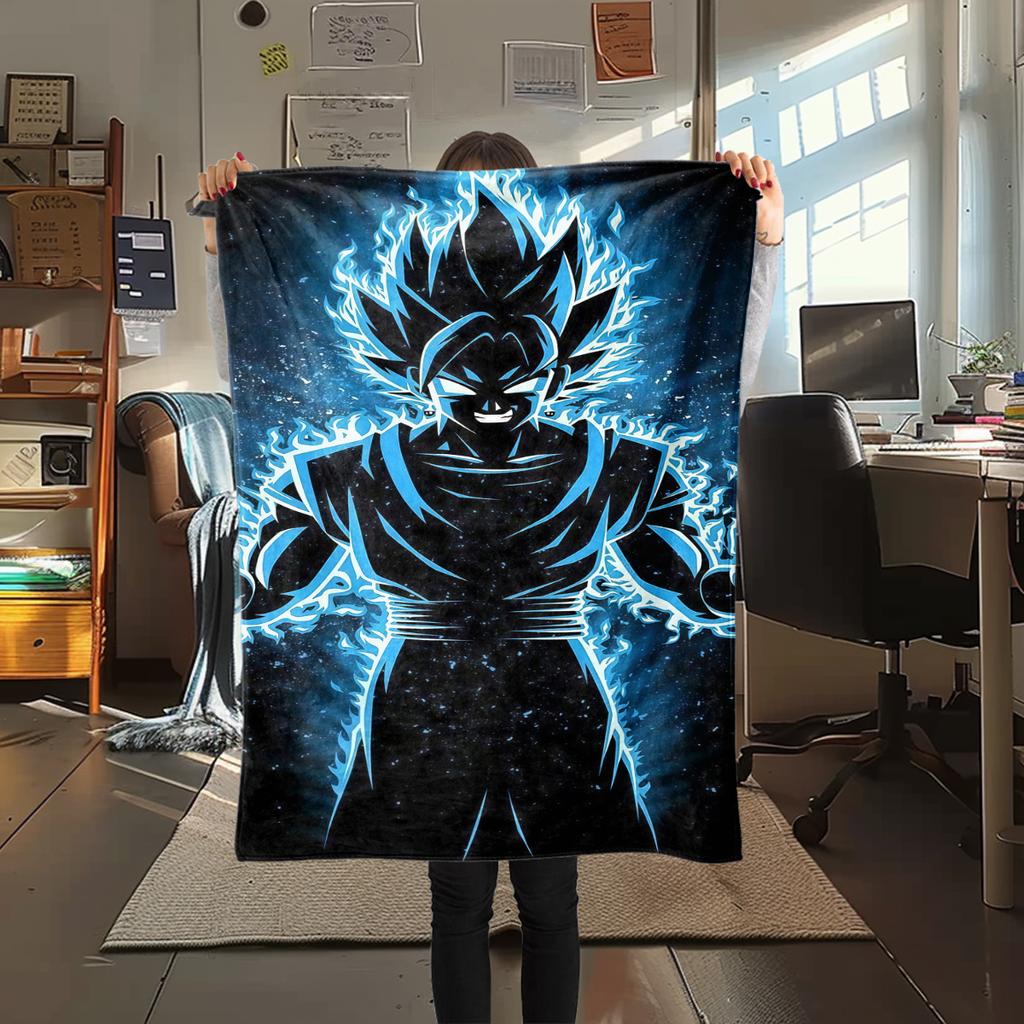 1 Stück Son Goku Druck Flanelldecke, Hohe Qualität für alle Jahreszeiten, Heimdekoration, Wärme und Komfort, Perfekt für Weihnachtsgeschenke