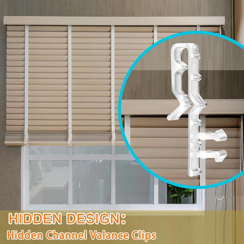 12 Pcs Valance Clips for Blinds, 2-1/8 Inch Hidden Channel Blind Valance Clip Replacement for Horizontal and Venetian Window Blinds Valance