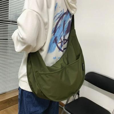 Crossbody Bags Men Solid Color Large Capacity Hobos Unisex Harajuku Japanese Style Nylon Waterproof Travel Shoulder Handbags