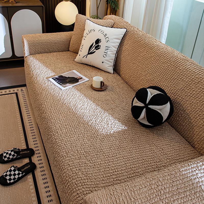 Bubble Fabric Sofa Cover Full Coverage Cream Style Cat Scratch Resistant Stretchable Sofa Protector