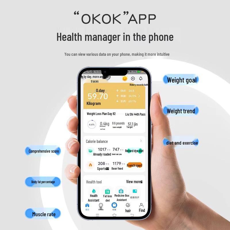 Smart Rechargeable Body Fat Scale: Precise, Durable, Compact Digital Weight Measurement