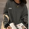 New Arrivals Open Run Women STriped Loose FiT Long Sleeve SweaTShirT Casual T Sh