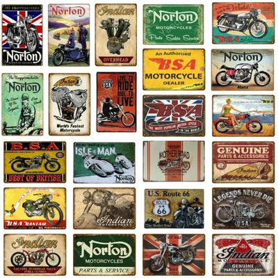 Retro Motocykle BSA Metalowa Tabliczka Norton Indian Blaszane Szyldy Vintage Metalowy Plakat Dekoracja Garażu Klub Pub Bar Dekoracja Ścienna YJ175