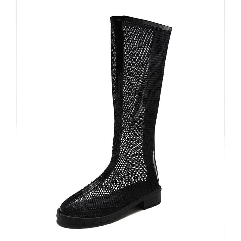 Fashion Fashion Short Boots Summer New Round Head Mesh Cloth Breathable After Zipper Anti-slip Wear-resistant Heel Cool Boots