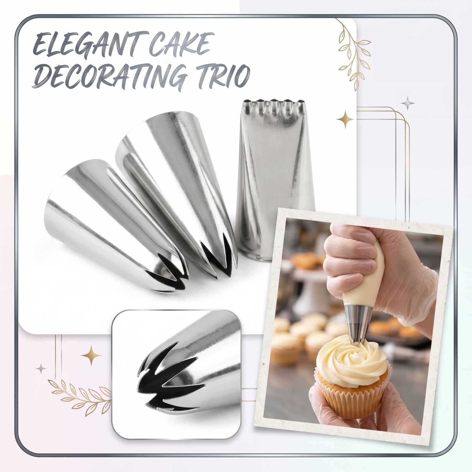 

Set of 3 Medium Size Cake Decorating Piping Tips Stainless Steel Small Size Nozzle for Baking Pastry Tools One Size срібний